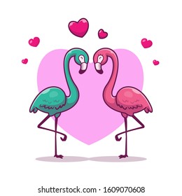 Couple of Flamingo Fall In Love Vector Icon Illustration. Flamingo and Love, Animal Icon Concept White Isolated. Flat Cartoon Style Suitable for Web Landing Page, Banner, Sticker, Background