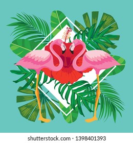 couple flamingo pink in summer,  flamingo vector