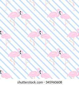 couple flamingos blue diagonal striped