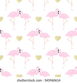 couple flamingos and glitter hearts