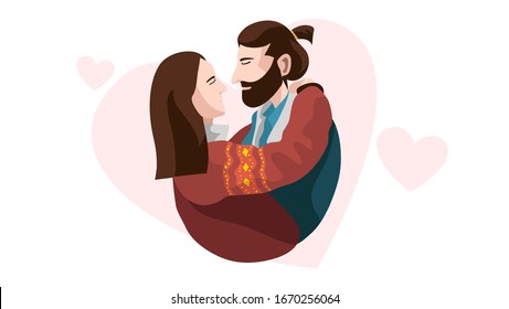 Couple Flat Illustration, Love, Romantic in Relationship,Men and Women, Valentine in White Background