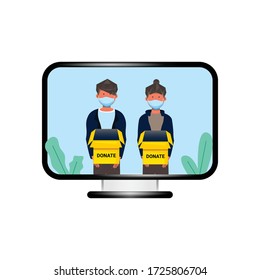 Couple with flat illustration couple take a donate box vector isolated on white background