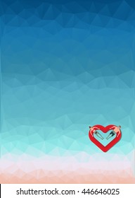 Couple floating on the beach with beautiful sea back ground and low polygon vector illustration