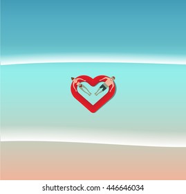Couple floating on the beach with beautiful sea back ground vector illustration