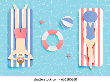 Couple floating on the beach with beautiful sea background vector illustration