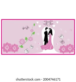 Couple with flowers and butterflies, Love concept, background, card, wedding illustration or Valentine