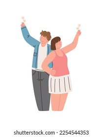 couple with flowers spring icon white background