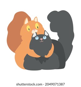 Couple of Fluffy Cats in Love Cuddling Vector Illustration