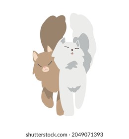 Couple of Fluffy Cats in Love Cuddling Vector Illustration