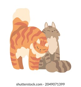 Couple of Fluffy Cats in Love Cuddling Vector Illustration