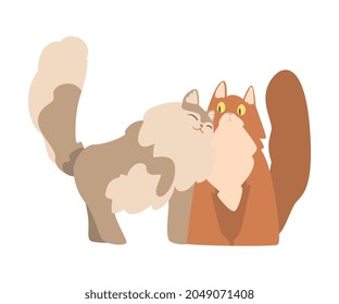 Couple of Fluffy Cats in Love Cuddling Vector Illustration