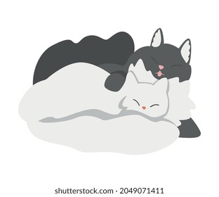 Couple of Fluffy Cats in Love Cuddling Vector Illustration