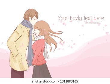 Couple kissing romantic sweet pastel vector illustration in concepts cute  kawaii anime manga style relationship and valentine in love. Stock Vector