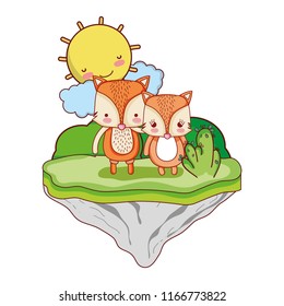 couple fox animal in the float island