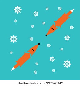 A couple of foxes in the winter