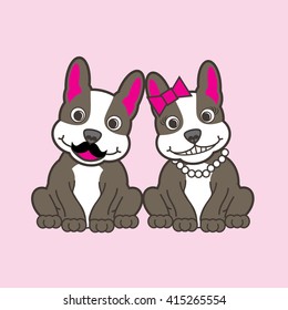 couple of french bulldog cartoon character