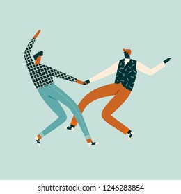 Couple of friends dancing retro rock-n-roll dance vector illustration