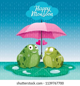Couple Frogs Under Umbrella Together In The Rain, They Happy Monsoon, Rainy Season, Raindrop, Animal, Relationship