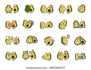 A couple of funny avocados. Cute friends fruits. Hand drawn style. Vector drawing. Collection of design elements.