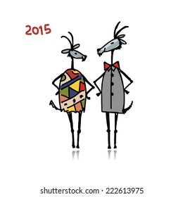 Couple of funny goats. Symbol 2015 new year. Vector illustration