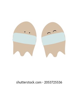 Couple funny halloween ghosts in a medical mask. 