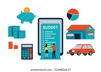 Pareja Planificación financiera futura 2d concepto de ilustración vectorial para banner, sitio web, ilustración, página de aterrizaje, volante, etc.