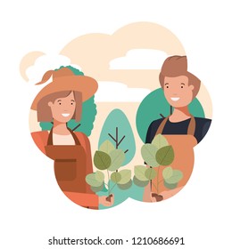 couple of gardeners with landscape avatar character