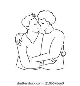 Couple Gay in love for LGBT and Pride day concept. Hand drawn doodle cartoon vector illustration isolated on white background.