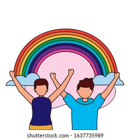 couple gay protest with rainbow vector illustration design