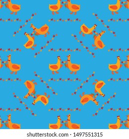 Couple geese seamless texture pattern. Vector illustration for wrapping paper, textile, background.