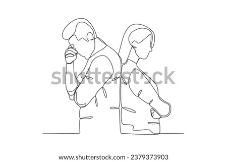 A couple gets into trouble. Breakup one-line drawing
