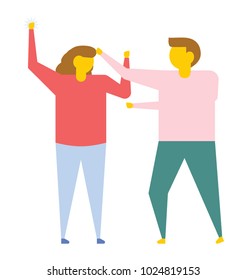 Couple getting frustrated and husband pulling hair of his wife, flat vector icon 