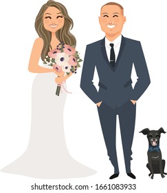 couple getting married with dog vector