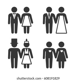 Couple Getting Married Icons Set. Vector