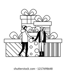 couple with gift boxes celebration party