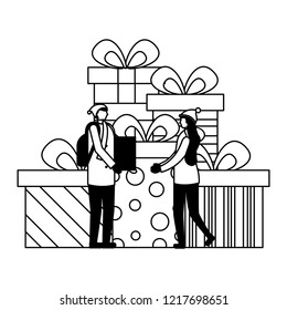 couple with gift boxes celebration party