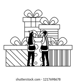 couple with gift boxes celebration party