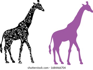  Couple of giraffe, Giraffe isolated on white background,giraffes sketch illustration set, Vector file, illustration of a black silhouette