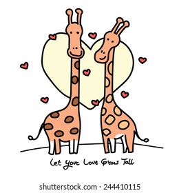 Couple of giraffes in love. Hand drawn cartoons