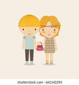 Couple of girl and boy icon. Kid and cute people design. Vector 