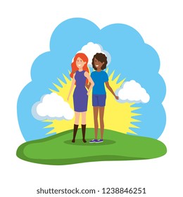 couple girls in the field characters