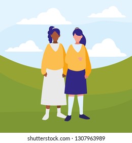 couple of girls interracial characters