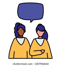 couple of girls interracial characters with speech bubbles