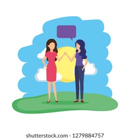 couple of girls with speech bubble