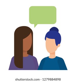 couple of girls with speech bubble