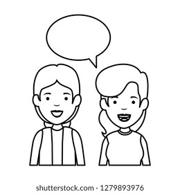 couple of girls with speech bubble