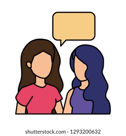 couple of girls with speech bubble