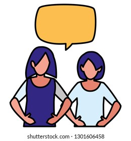 couple of girls with speech bubble