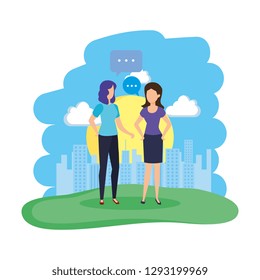 couple of girls with speech bubble in the camp