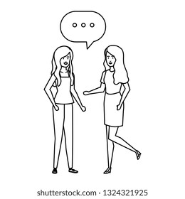 couple girls talking with speech bubble